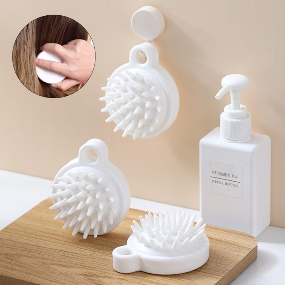 Handheld Comfortable Silicone Shampoo Brush White Soft Hair Washing Comb Round Portable Scalp Massage Brush Women Men