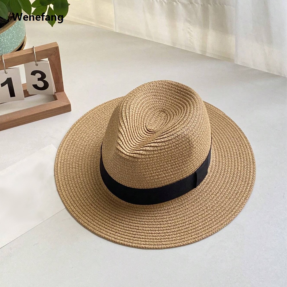Wenefang 1pc Summer Women's Fashion Straw Hat Panama Style New style Sun Hat, Beach Vacation Travel Beach Hat