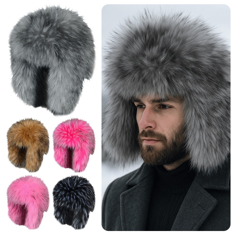 Popular Fluffy Bomber Hats Faux Fur Russian Style Winter Round Earflap Cap Warm Round Earflap Faux Fur Hats Winter Outdoor Activities Wear