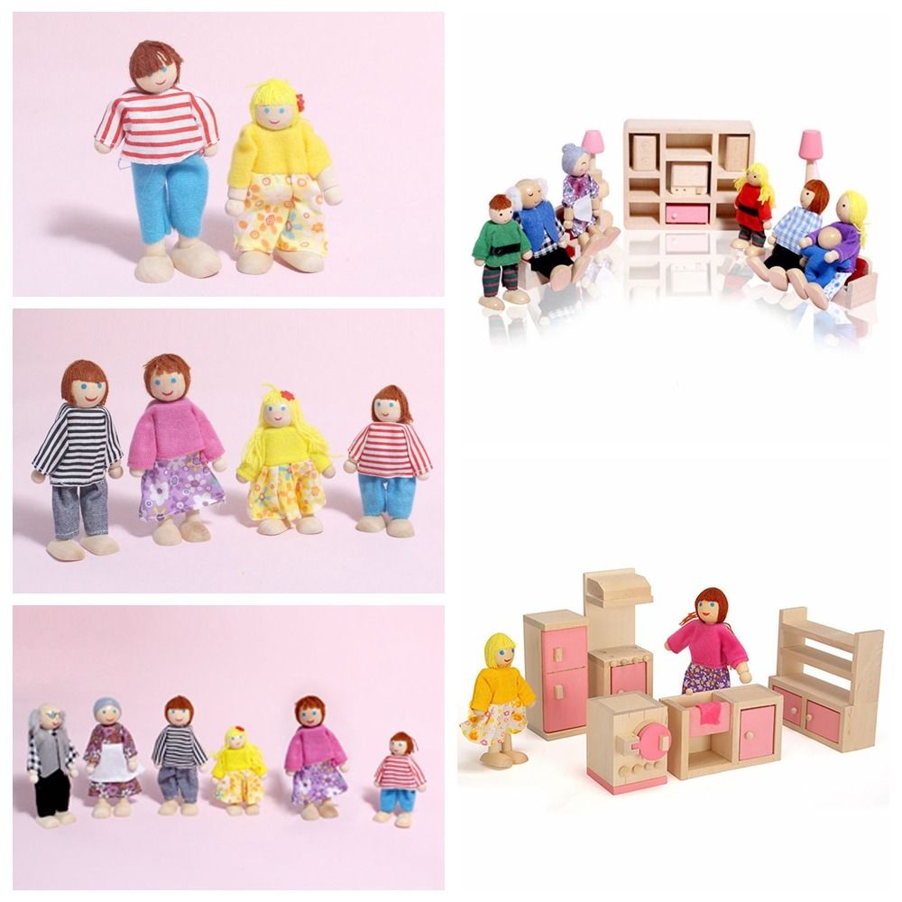 Toy Wood People Dolls Family Multicolor Playing House Toy Figure Set Kids Gift Photo Props Wooden Doll Dollhouse