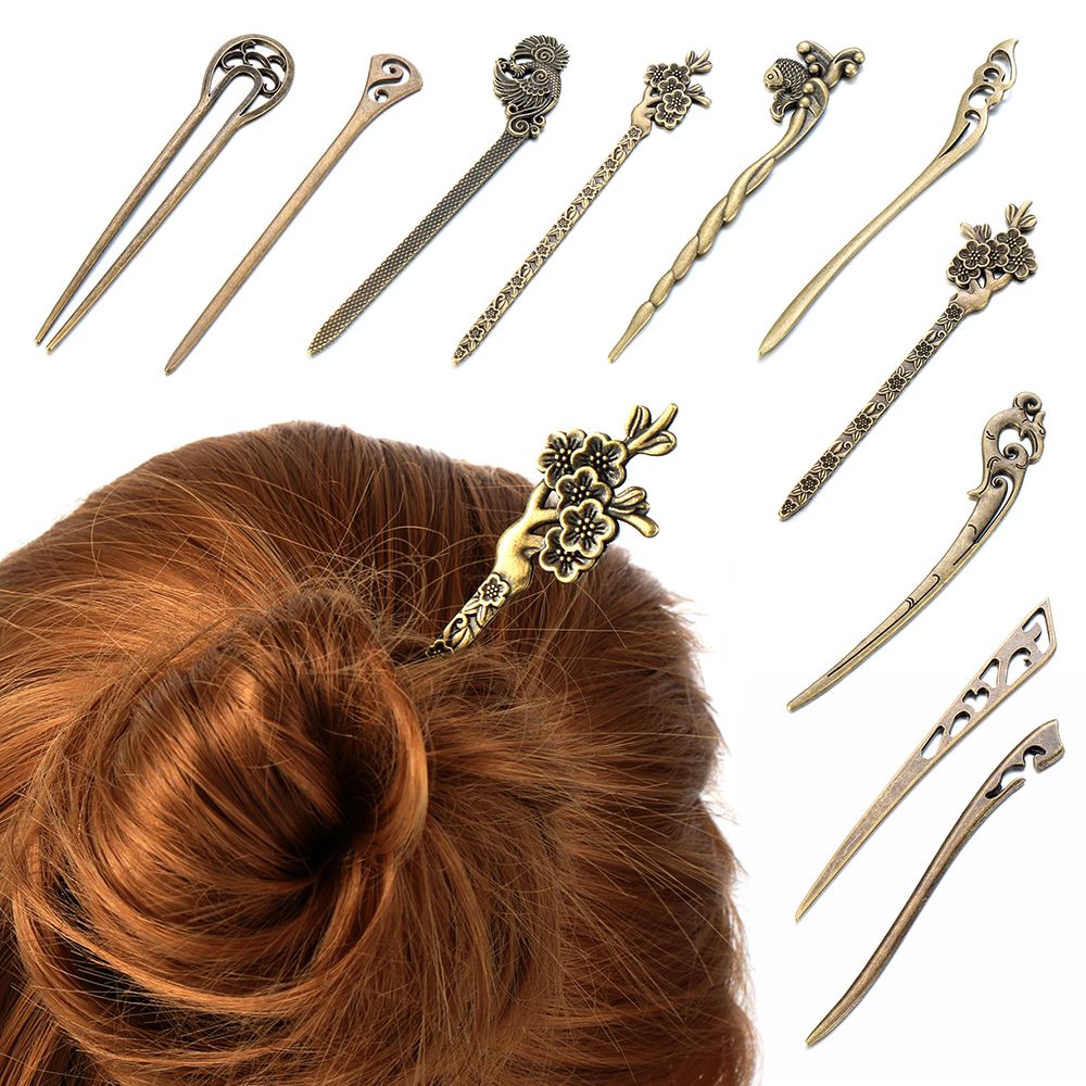 Women Fashion Styling Tools Hair Fork Hair Accessories Vintage Hair Sticks Bronze Hairpins Hair Clip Hairpin