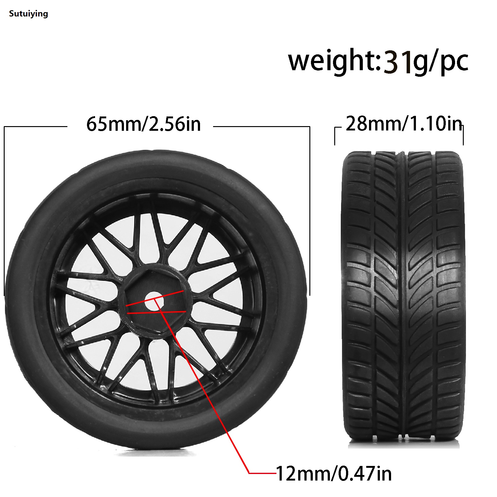 Sutuiying 4pcs 65mm Wheel Tyres Tires 12mm Hex Blue Rim Durable Rubber High Quality for 1/10 1/12 1/14 RC Car Racing Competitable Wltoys 144001