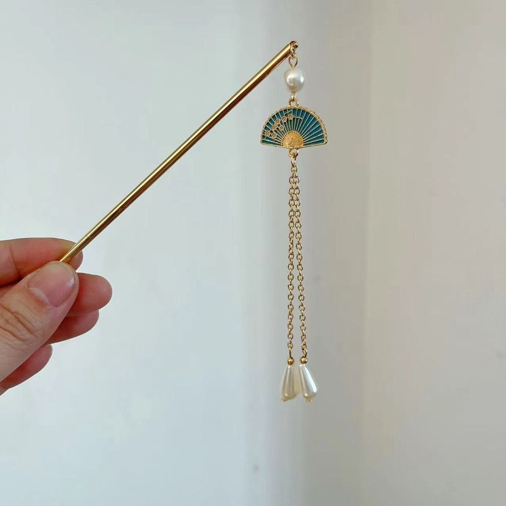 Exquisite Antique Ancient Headwear Tassel Cheongsam Metal Hairpin Chinese Style Headwear Hanfu Fan Hair Sticks Ancient Style Hairpin