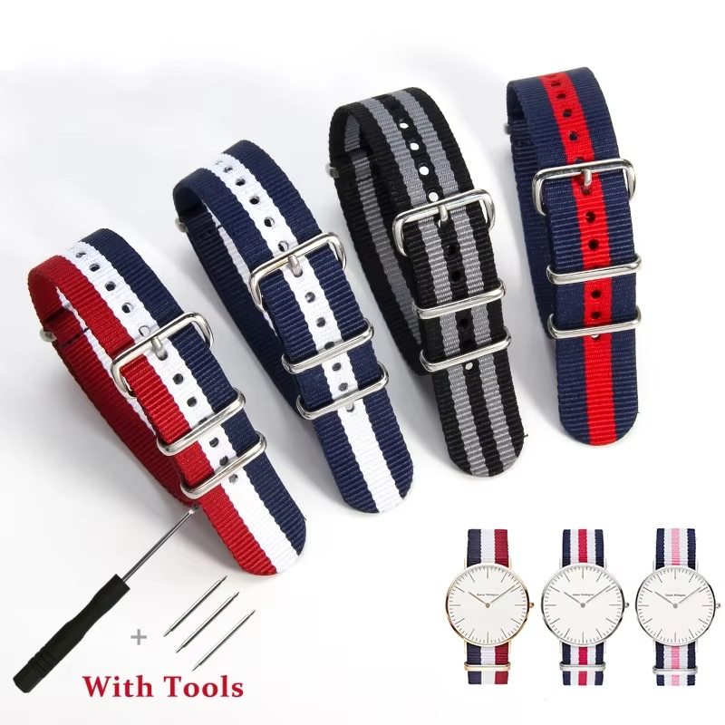 18mm 20mm 22mm Nylon Watch Strap for Universal Sport Weaves Watch Band Metal Watch Buckle Bracelet Accessories with Tool