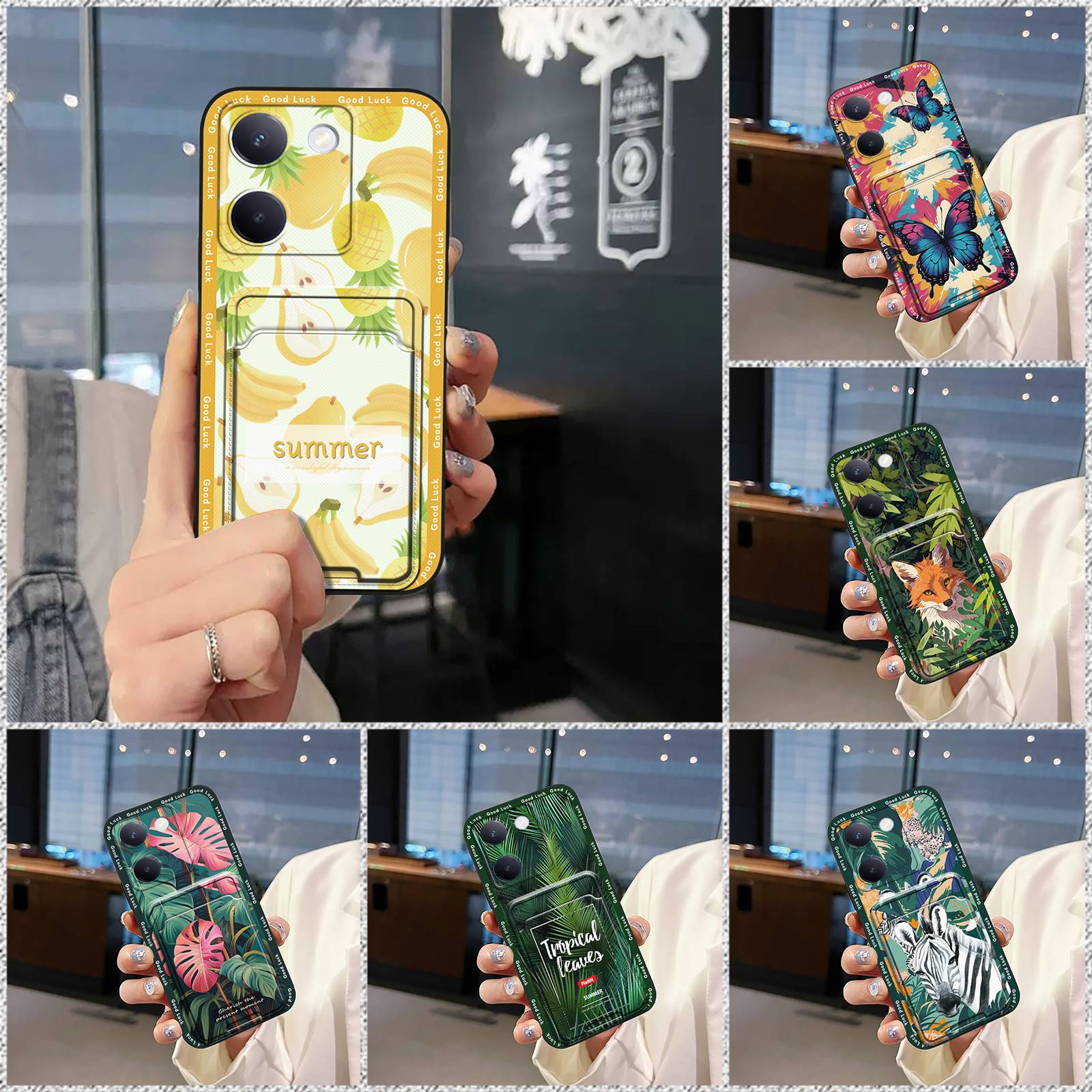 Shockproof Card sleeve Phone Case For VIVO Y100 5G China protective Dirt-resistant Card bag Back Cover Silicone Graffiti