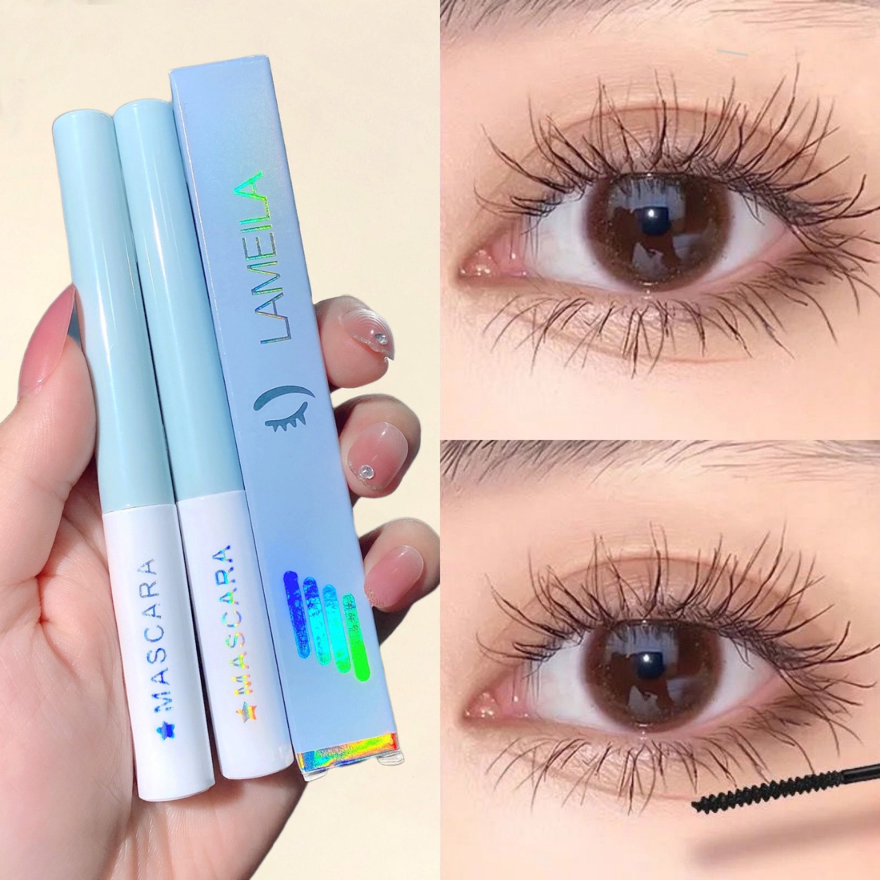1 Piece Lamelia Ultra-Fine Small Brush Head Mascara for Lengthening, 3D Lash Effect, Eyelash Extensions & Long-Wearing Black Lashes