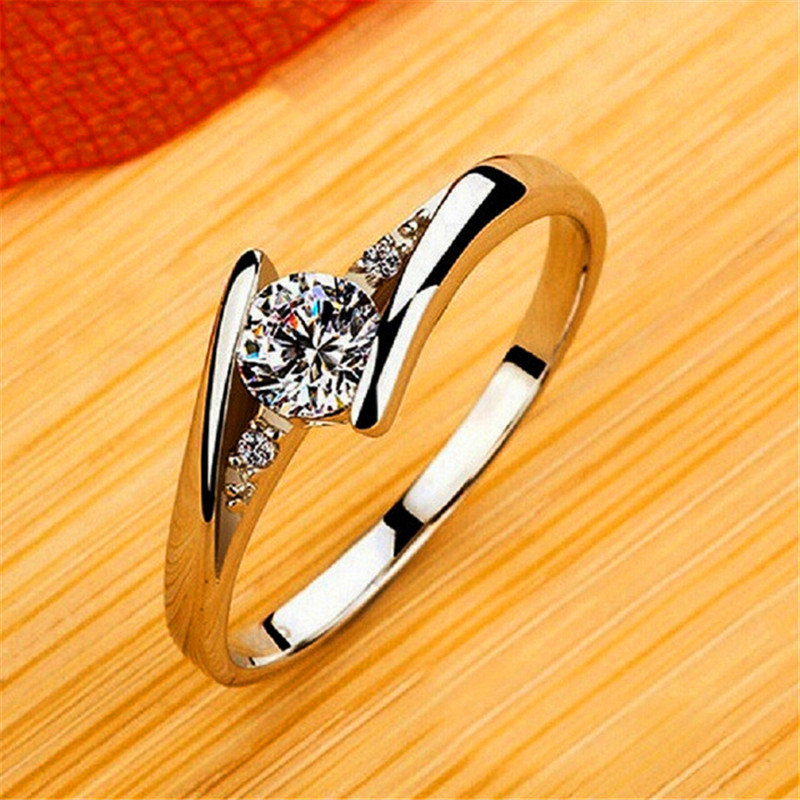 【Qian poem li Store】Cute Female Small Round Stone Ring Vintage Silver Color Wedding Jewelry Promise Crystal Engaget For Wo