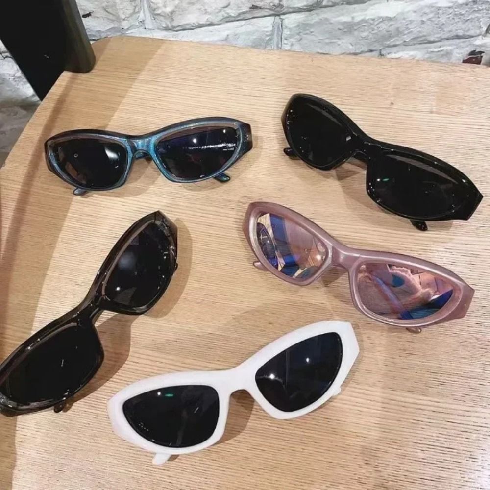 Retro Oval Rimless Sunglasses Y2K Wrap Around Transparent Eyewear UV400 2000's Sun Glasses for Women & Men