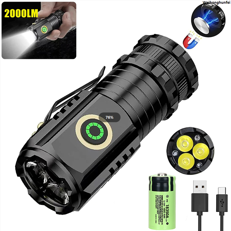 Weihonghunfei2025 NEW 3LED Super Bright Flashlight Portable Mini Burst Flash Torch Rechargeable Outdoor Emergency Spotlight with Pen Clip Tail Magnet New