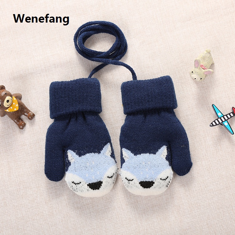 Wenefang Cartoon Fox Baby Mittens Winter Warm Kids Baby Girl Gloves Knitted Children Toddler Teething Mitten Handschoen