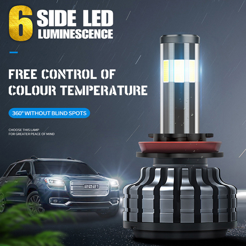 Cross-border new six-sided car led headlights 6-sided luminous LED car headlights H4 H11 modified car bulbs