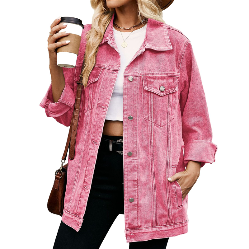 Jean Jackets for Women Trendy Button Down Denim Trucker Jackets Long Sleeves Frayed Hem Shacket Jacket