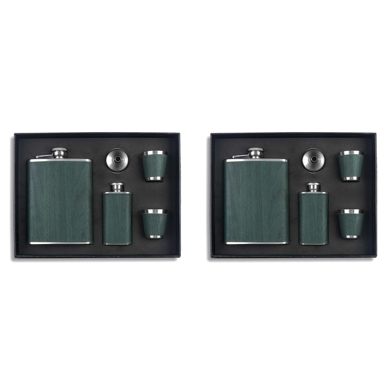 fasdaga 2X Hip Flask Set Stainless Steel Flask of Gifts for Men 260ML Bar Party Camping Barbecue Portable Pocket Flask Green