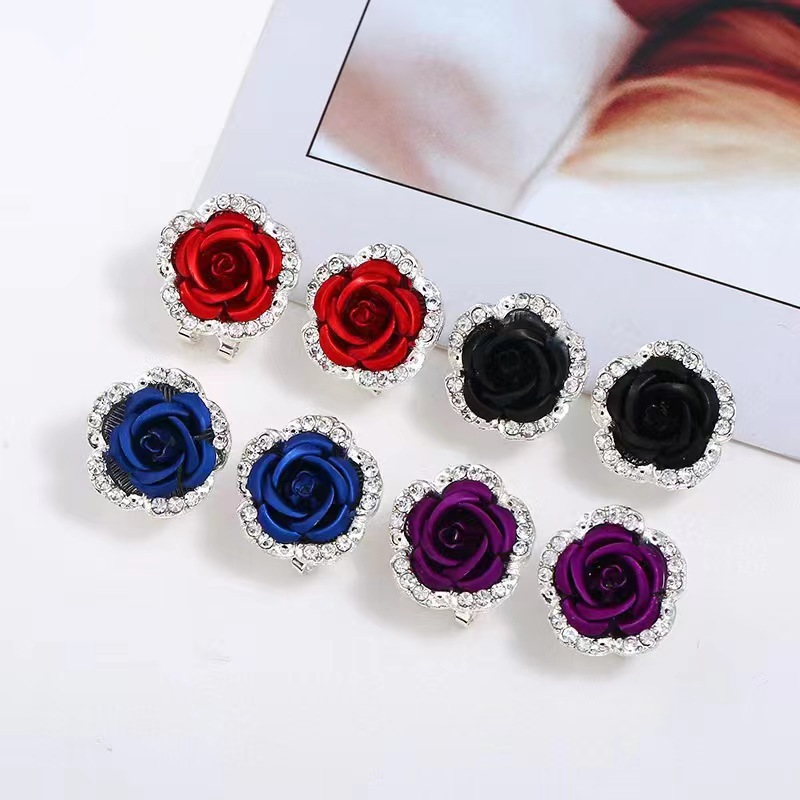 【Mega Sale】R Korean version the same earrings temperament sweet diamond rose camellia flower earrings Japanese and Korean fashion