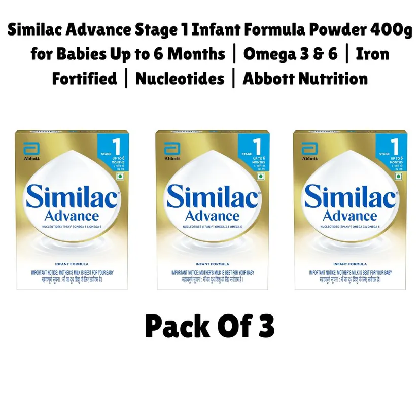 Similac Advance Stage 1 Infant Formula Powder 400g for Babies Up to 6 Months ( Combo Offer Pack 3Pcs * 400g ) | Omega 3 & 6 | Iron Fortified | Nucleotides | Abbott Nutrition