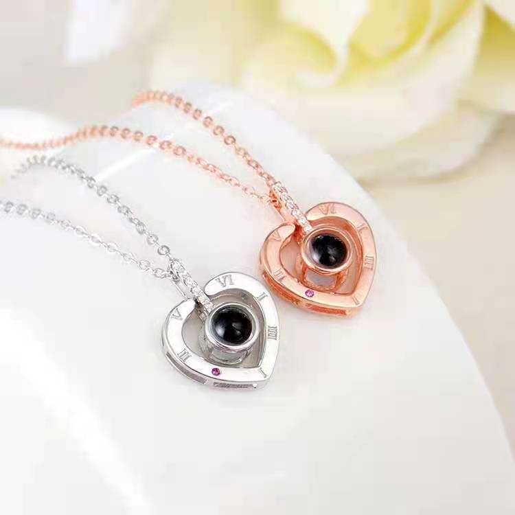 【New Arrivals】Street photo with single heart necklace female sweet tide cool 100 languages I love you projection ornaments
