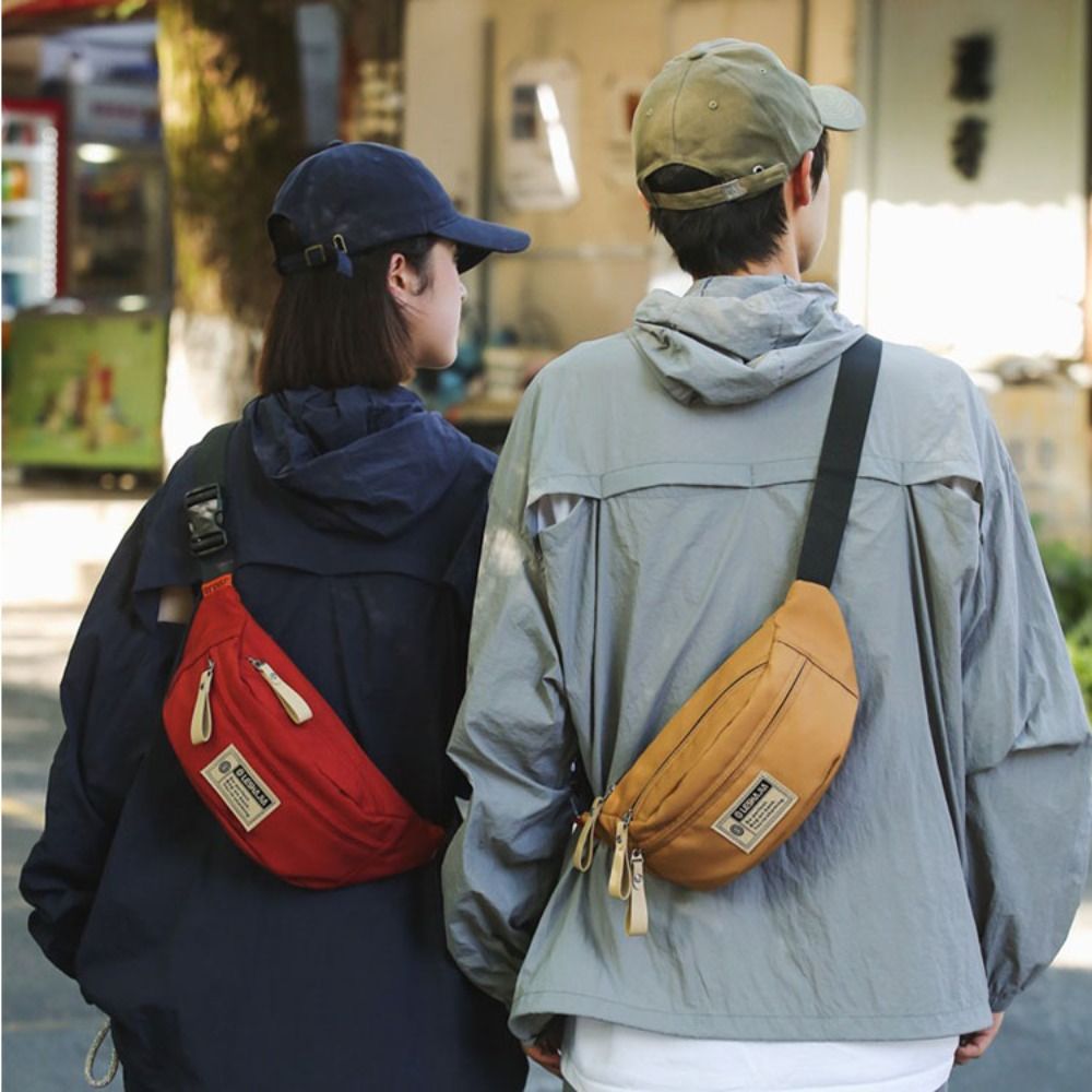 Casual Simple Japanese Harajuku Crossbody Bags Solid Color Zipper Shoulder Bags Versatile Nylon Waist Bag Female