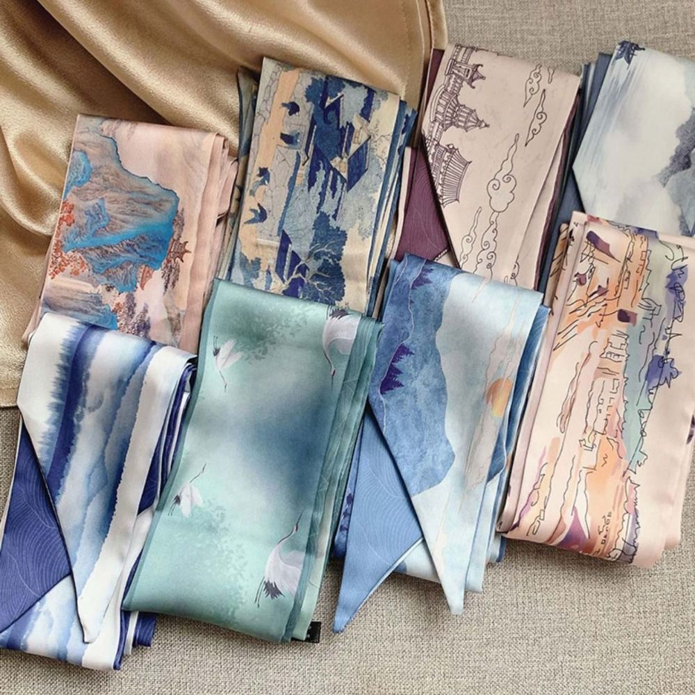 Fashion Floral Headband Oil Painting Chinese Style Hair Ribbon Scarf Ribbon Floral Bands