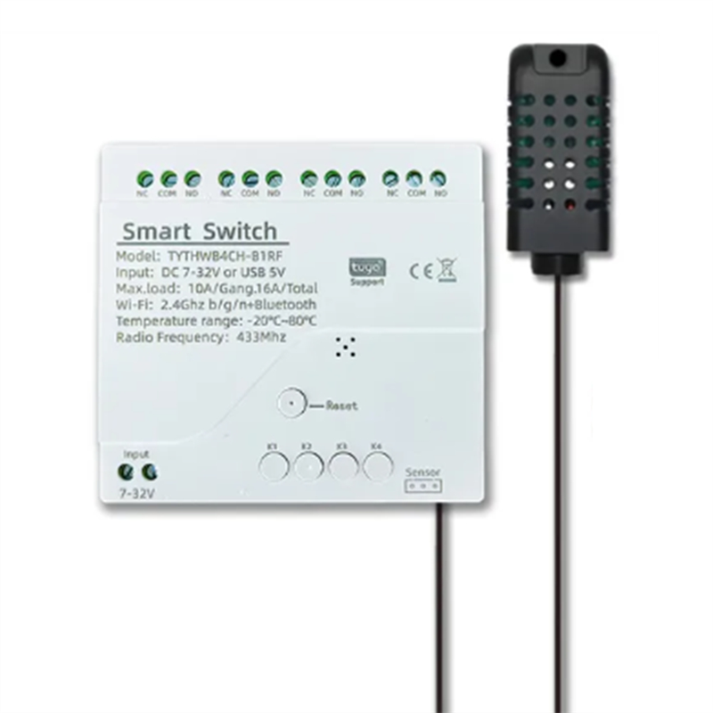 ARELENE Tuya Smart WiFi 4 Channel Relay with Temperature Humidity Sensor Passive Dry Contact Switch RF433 for Alexa (A)
