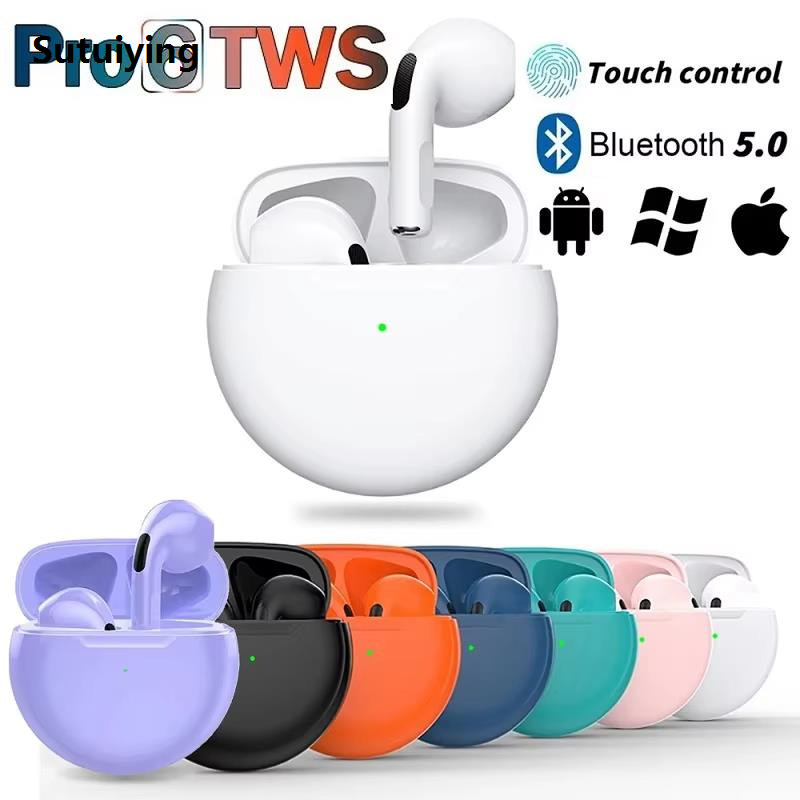 Sutuiying E6S TWS Wireless Bluetooth Headset Waterproof Noise Cancelling Portable LED Earbuds with Mic Wireless Headphones Bluetooth Earphones