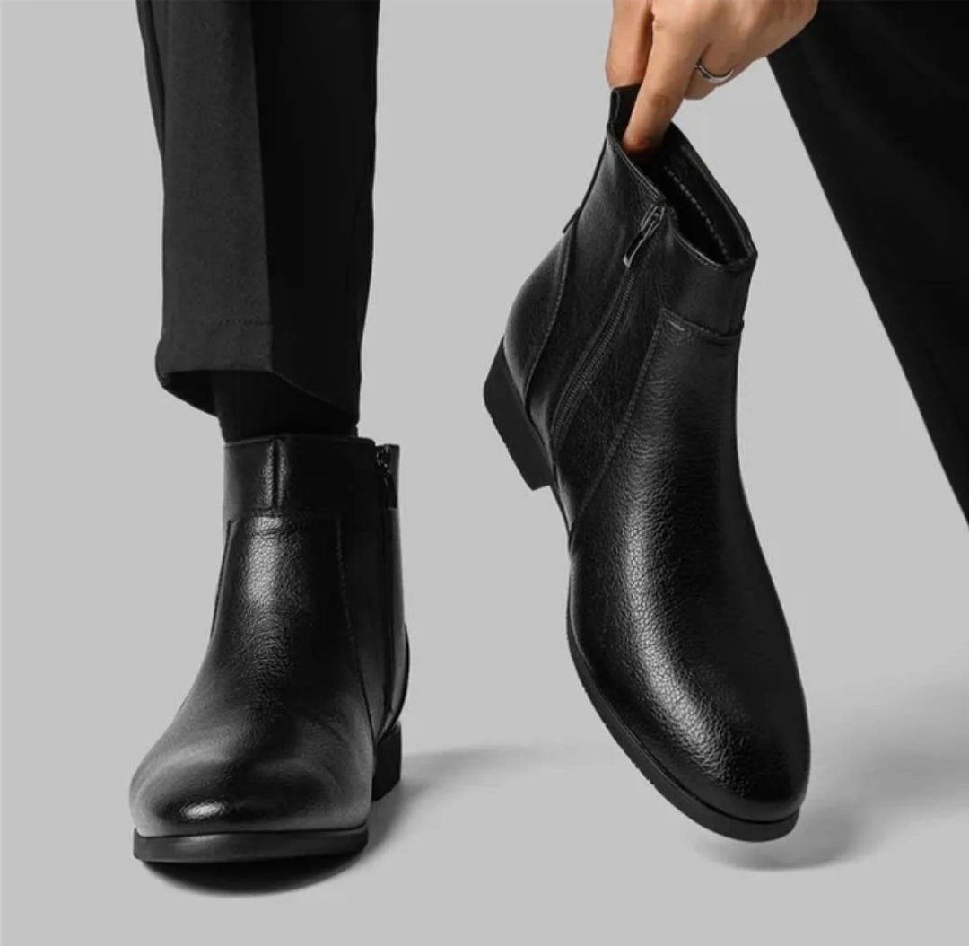New Zip Black Leather Classic Ankle Boots