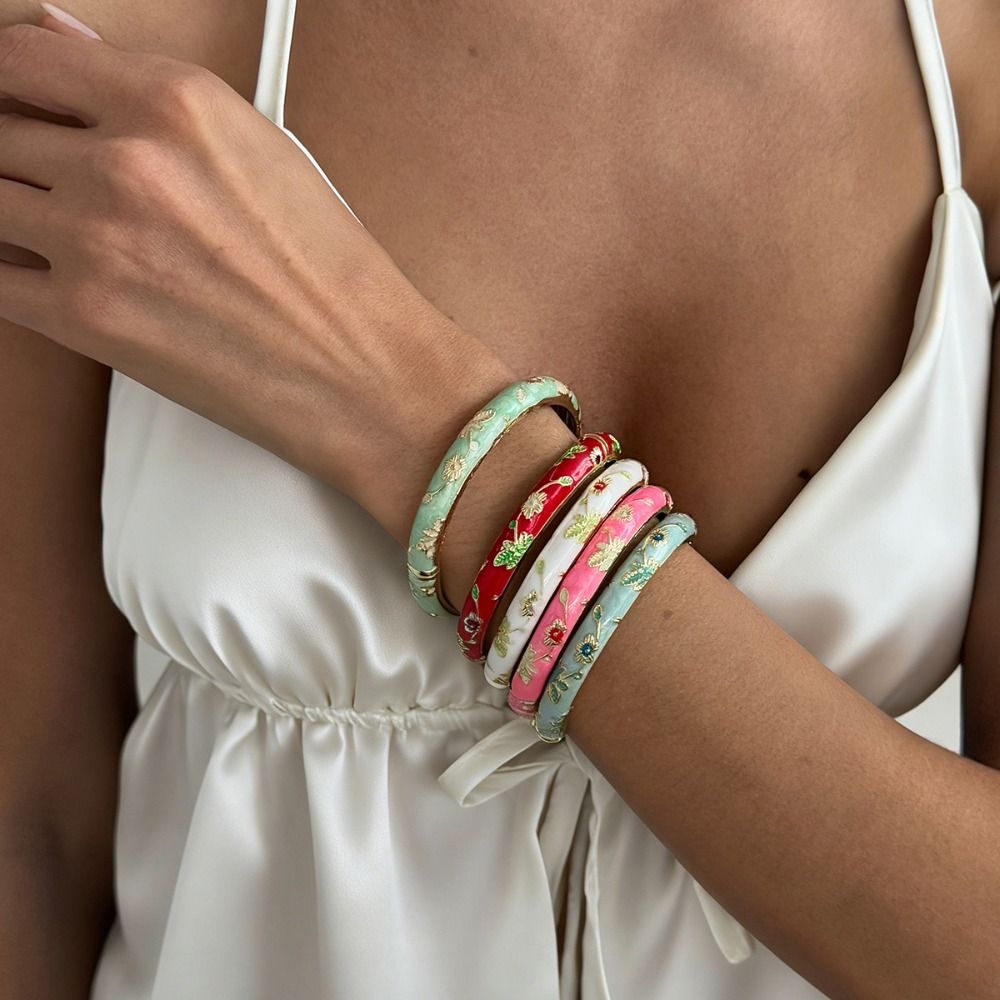 Bangle on Hand Traditional Flower Bangle Minimalist Sea Star Glazed Bangle Open Colorful Bangle Girls