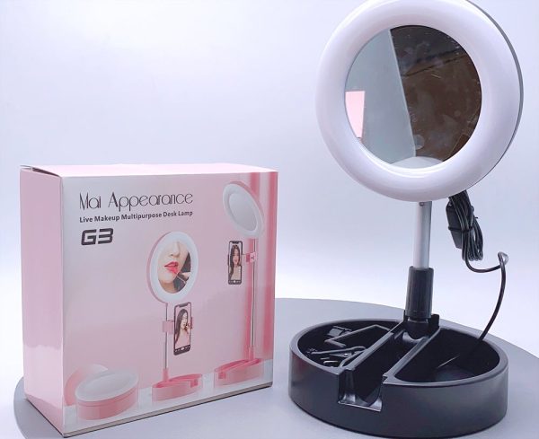 Mai Appearance Live Makeup Multipurpose Desk Lamp G3, 3In1 Dimmable LED Ring Light Folding Desktop Selfie Light Mirror Lamp
