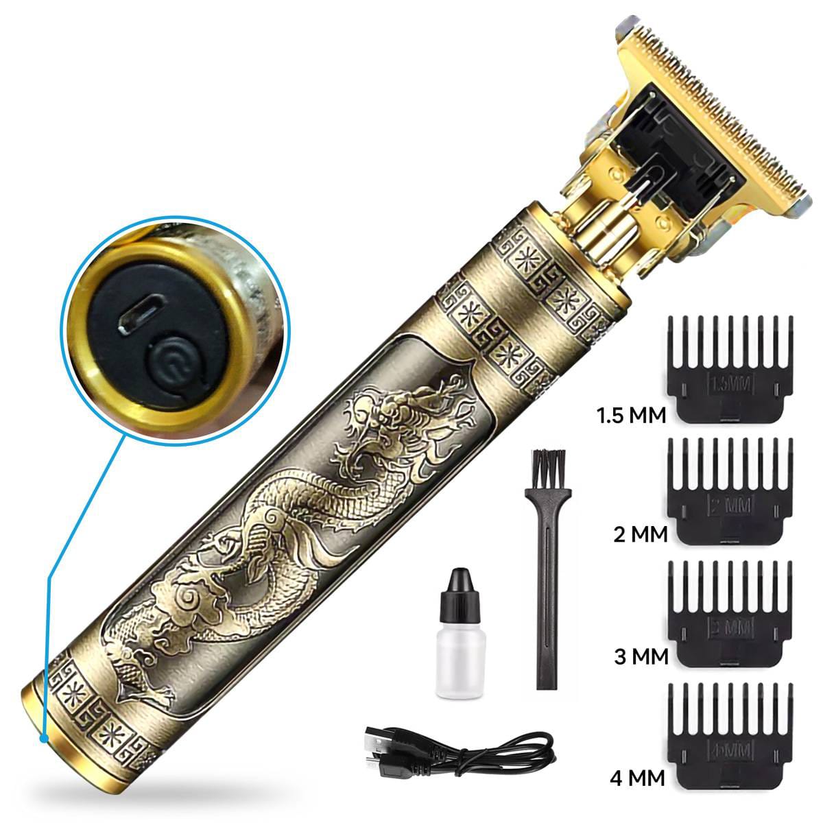 Vintage T9 Full Alloy Metal Body USB Rechargeable Professional Hair Trimmer Beard Shaver Clipper With 4 Limit Comb