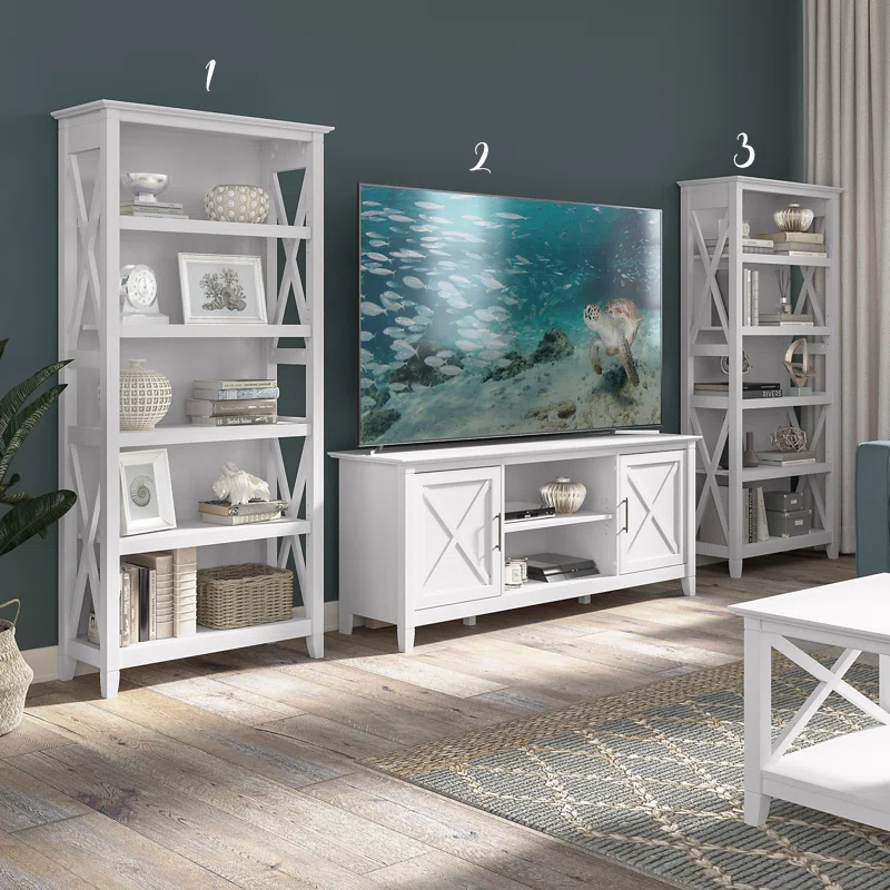 Kamakhya Decor living room Tv Unit set of 3 /West TV Stand For 70 Inch TV With 5 Shelf Bookcases