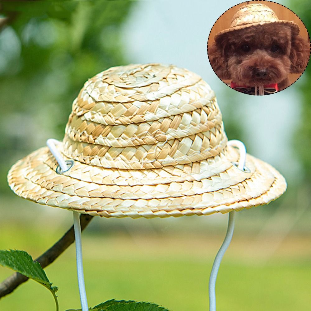 Cute Adjustable Pet Woven Hat Dog Decorative Hat Photo Prop Run Straw Hat Cat Party Hats For Small Dog Puppy Cat