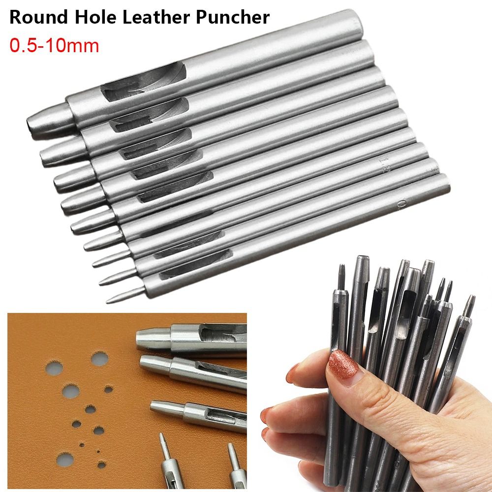 1Pcs New Alloy Steel Round Hole Puncher Straight Head 0.5-10mm Leather Craft Tool DIY Leather Punch Sewing Bag Shoes Belt Watch Band