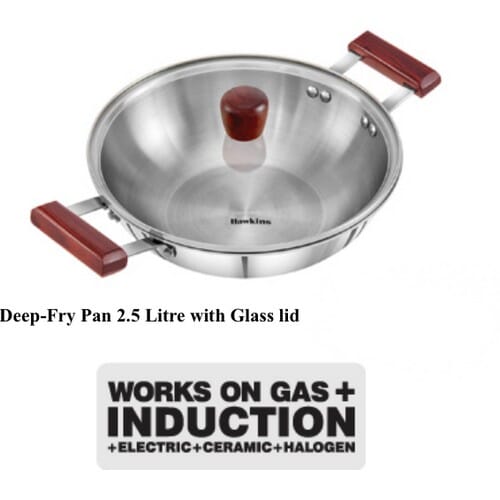 Hawkins Tri-Ply Steel Kadai With Glass Lid 2.5 Lits 26 Cm