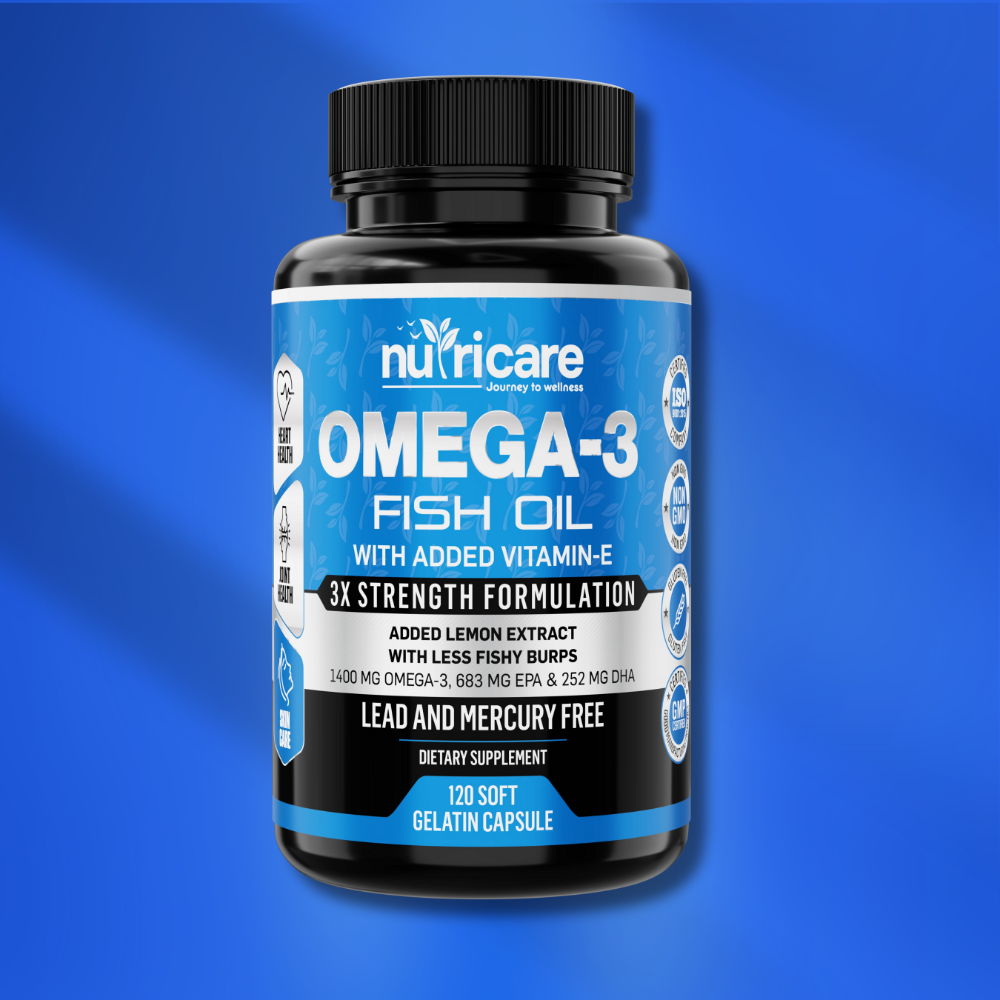 Nutricare Omega-3 Fish oil - 1400 MG Omega 3, 120 Softgels, 4 Month Supply | 12 MG Vitamin E | No Fishy Burps