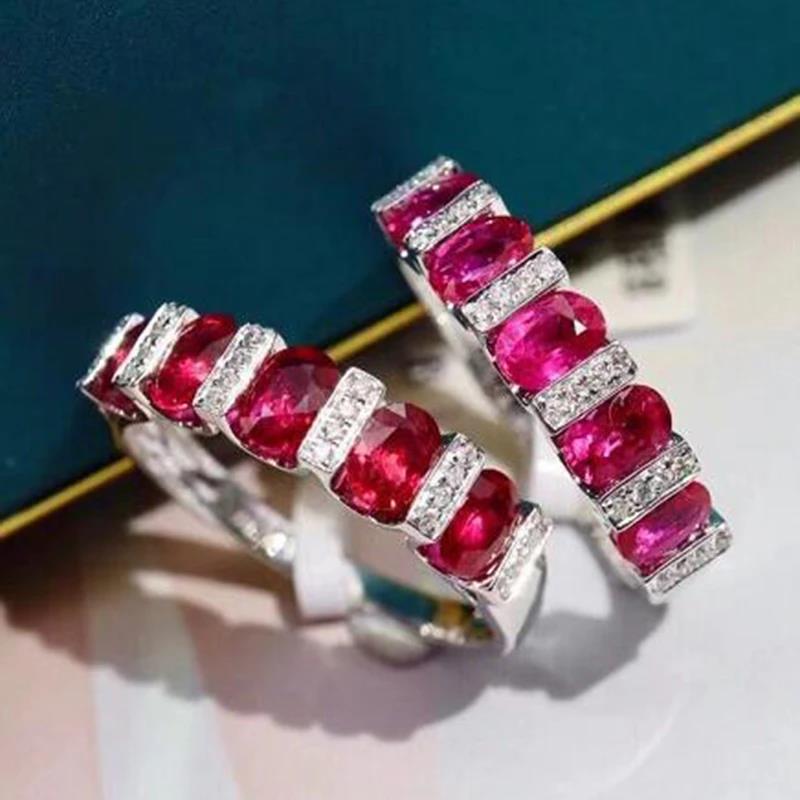 Yuanyan 2024 NEW Classic Oval Ruby Full Diamond Couple Ring For Women Geometric Zirconia S925 Silverd Christmas Gift Party Jewelry