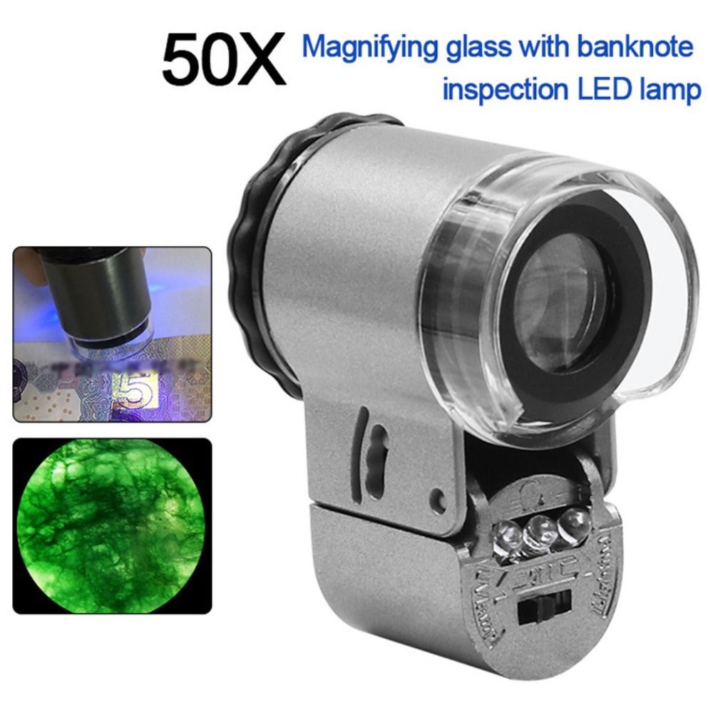 Plastic with UV Money Inspection Light Antique Jade 50x Magnifying Glass Jewelry Identification with LED Light Mini Microscope