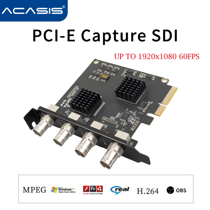 Acasis 4 Channel SDI Capture Card 4 Inputs Per Card Expandable to 12 Channels 1080P60FPS Uncompressed PCIe Ultra Low Latency for Multi Camera Live Streaming Production
