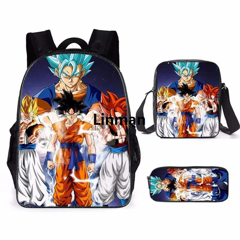 Dragon Ball Z Anime Character New Backpack Cartoon Super Saiyan Wukong Student 3-piece Set Book Bag Meal Box Pen Bag Anime Gifts