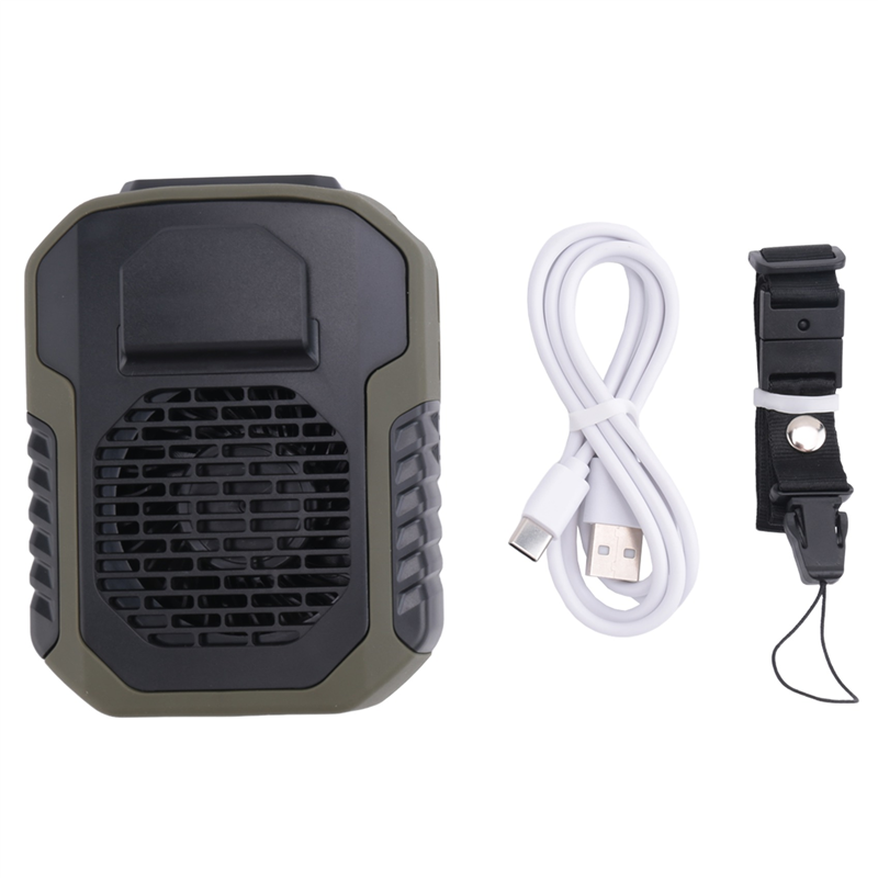 6000MAh Portable Hanging Waist Fan Black-Green Plastic Wearable Electric Fan USB Charging Mini High Wind Power Fan For Outdoor Working