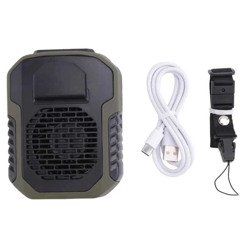 6000MAh Portable Hanging Waist Fan Black-Green Plastic Wearable Electric Fan Mini High Wind Power Fan For Outdoor Working