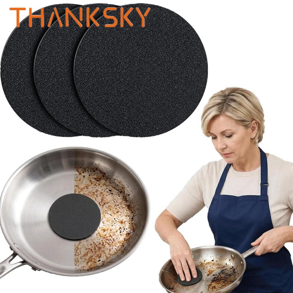 3Pcs Heavy Duty Stainless Steel Pan Sponge Heavy-duty Stain Rust Polish Removal Pan Scrubber Pads Non-Scratch Round Shape Cookware Scrub Pad Kitchen Grease Removal