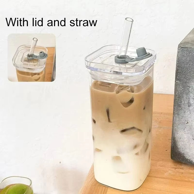 Business Travel Family Cup Tea Cup Coffee Cup Cup Square New 400ML Portable Mini Straw Cup Clear Milk for Coffee Shop