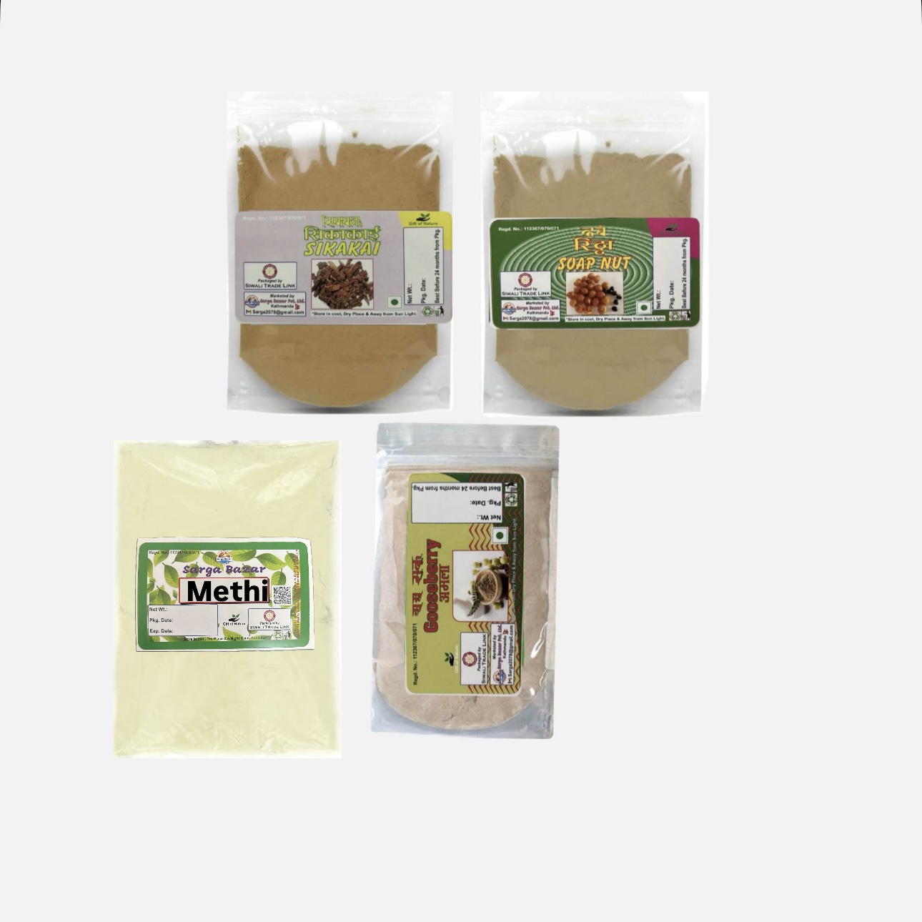 Herbal Combo Pack- Amala, Reetha, Shikakai & Methi Powder - 100gm0*4 / 200gm0*4 / 500gm* 4