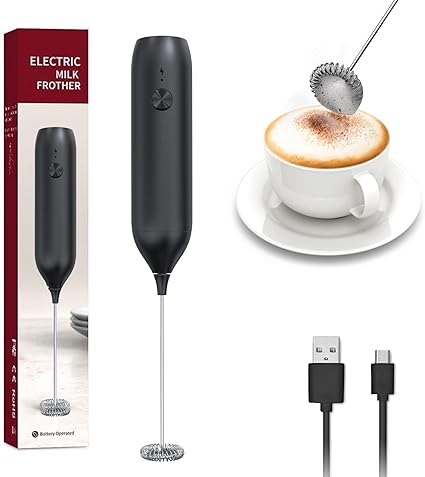 FULEE Milk Frother for Coffee - Rechargeable Handheld Electric Drink Mixer Whisk Mini Hand Blender for Protein Shake/Protein Powder/Matcha/Cappuccino/Latte/Hot Chocolate