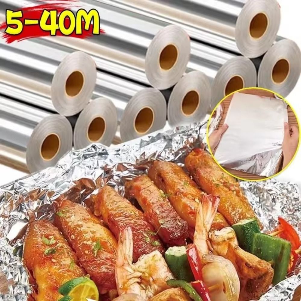 Portable 5m/10m/20m Disposable Tin Foil Paper Food-grade Thickened Barbecue Foil Heat-Resistant Non-stick Aluminum Foil Paper for Air Fryer Oven BBQ Accessories