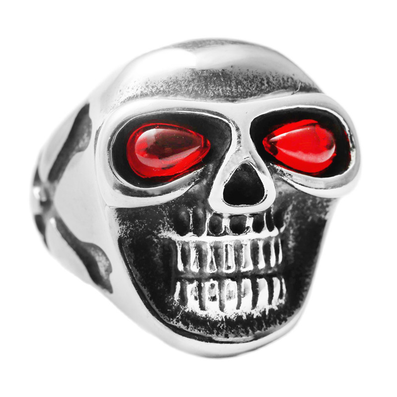 Titanium Steel Skull Ring Retro Men Punk Stainless Steel Cross Skull Ring 27035