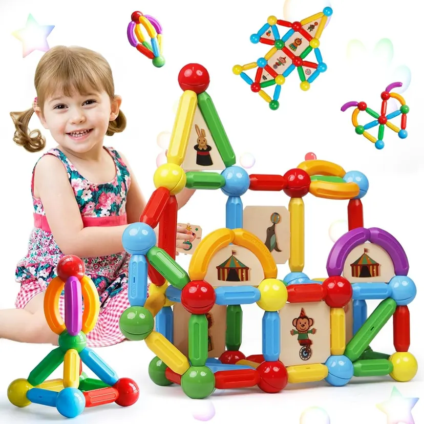 56‑Piece Magnetic STEM Construction Kit - Bars & Balls 3D Puzzle Building Toys for Kids
