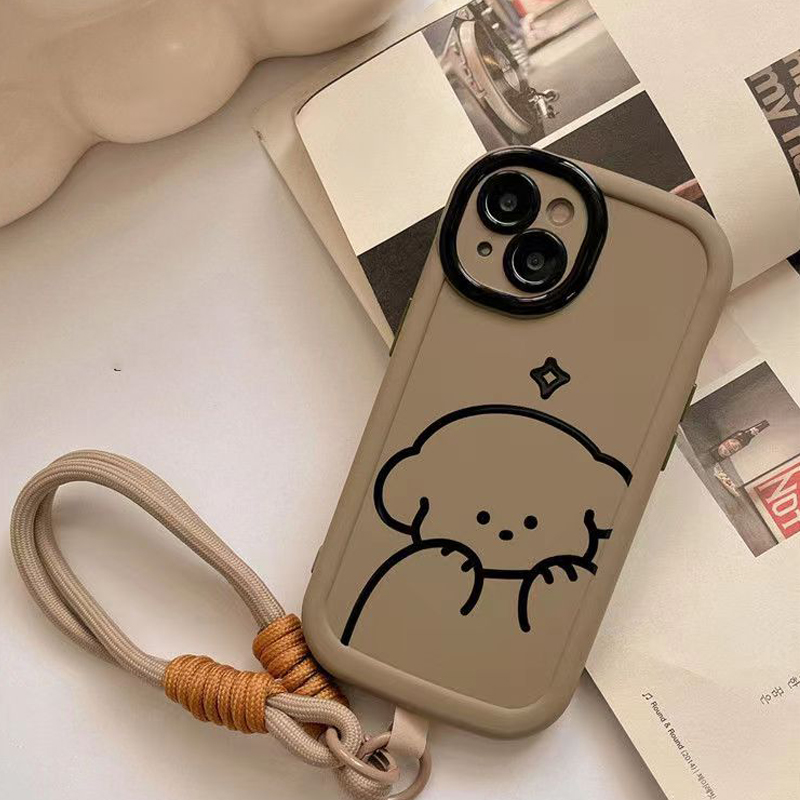 MissConnie Happy Puppy Cute Little Bear Graffiti Phone Case Compatible for IPhone Air 16 17 11 15 14 13 12 Pro Max XR X XS Luxury Silicon Shockproof With Bracelet Cover
