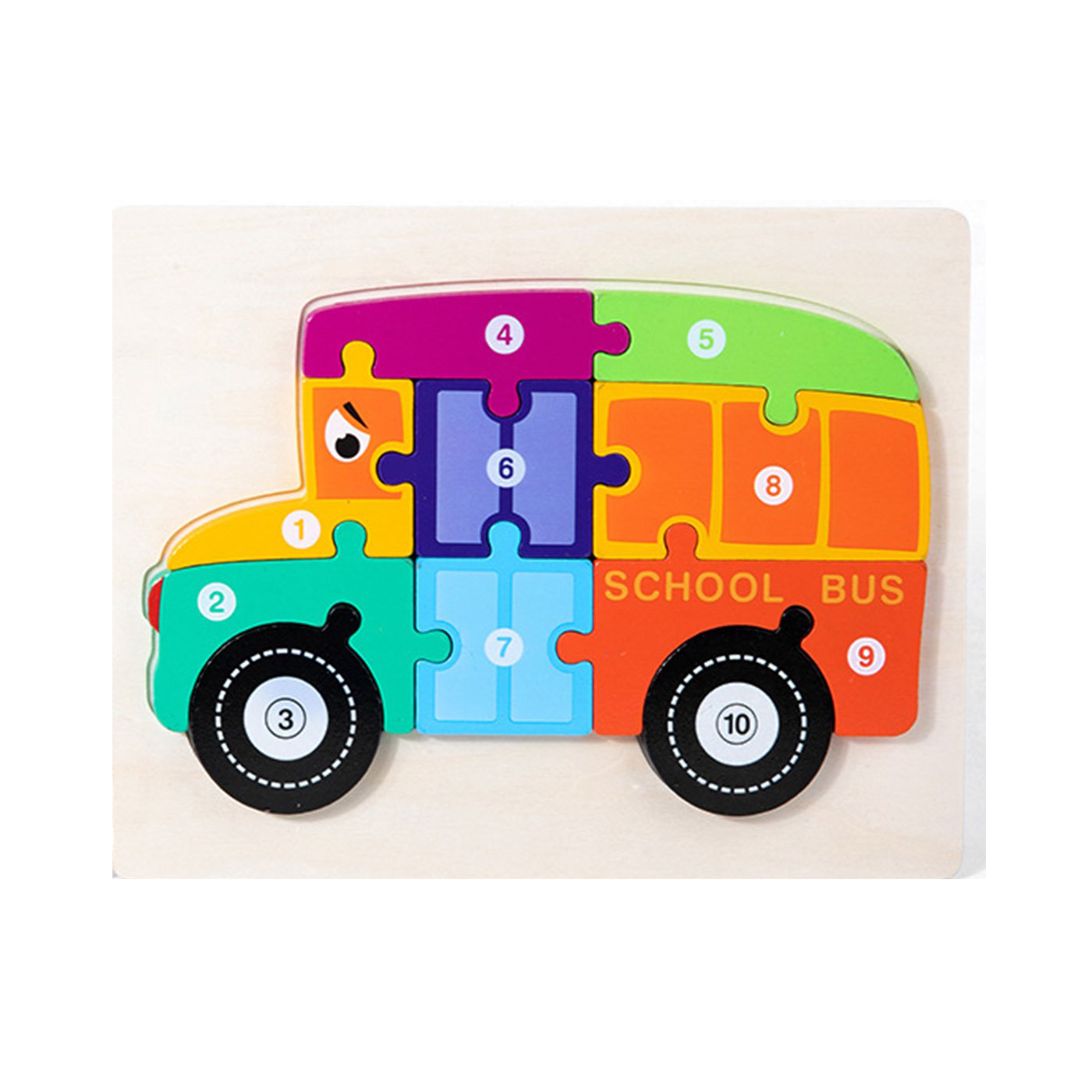 Colorful Wooden School Bus Shape Number Puzzle - Montessori 3D Jigsaw for Baby & Toddlers | Early Learning, Color & Motor Skill Development Toy
