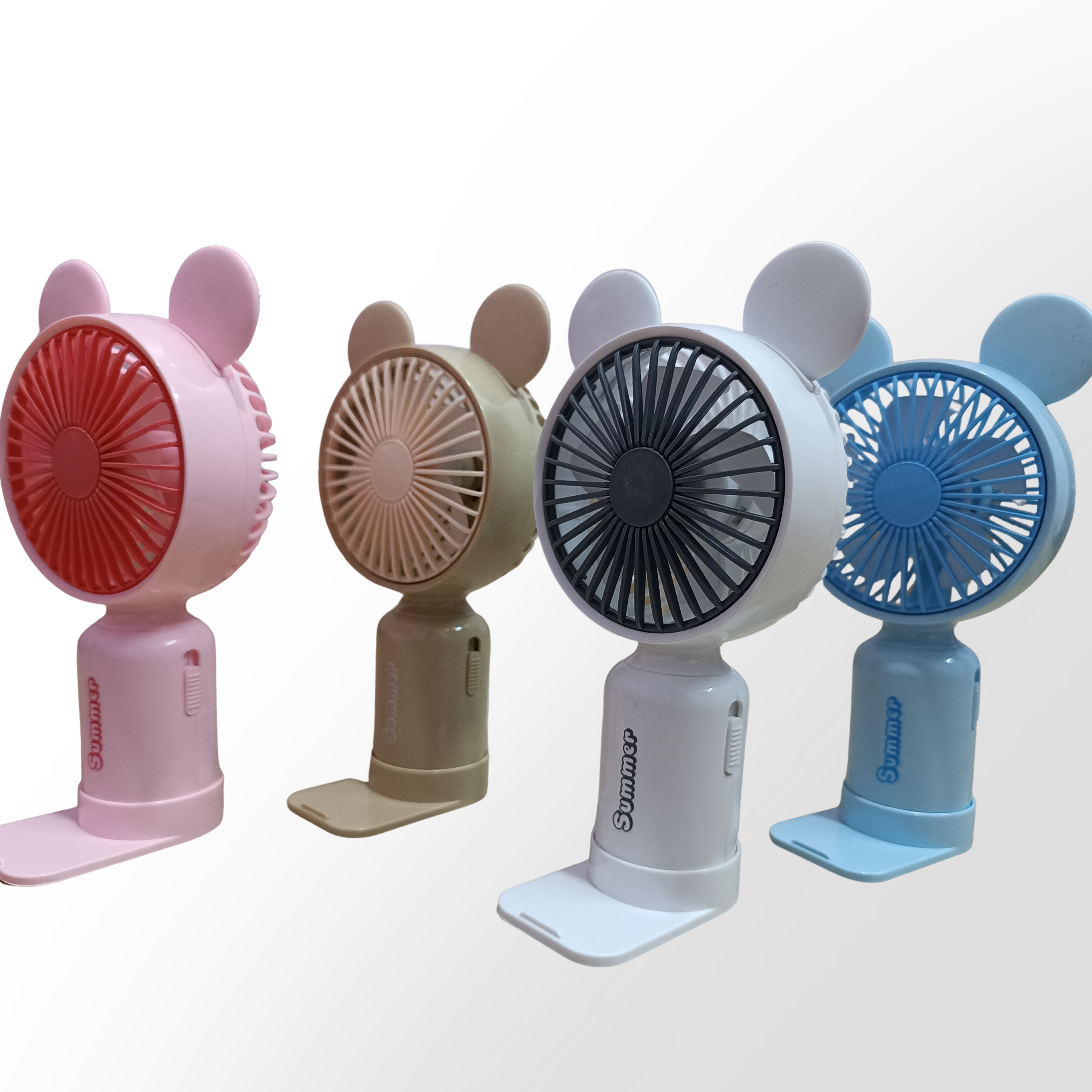 Cute Summer portable USB Rechargeable 3 Gear Colorful Light Rechargeable Mini Handheld Fan