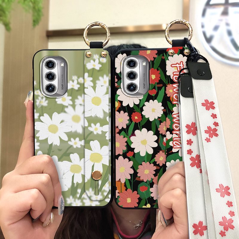 flower Kickstand Phone Case For MOTO G52j 5G Soft case Anti-knock Shockproof Durable Anti-dust Wristband Lanyard ring